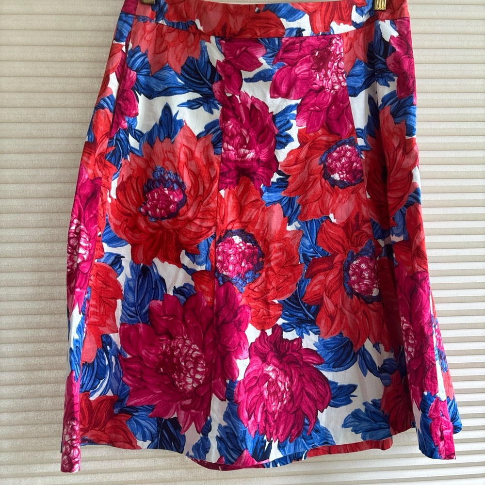 TALBOTS Petites Red Cotton Floral A Line Pocket Skirt Size 6p